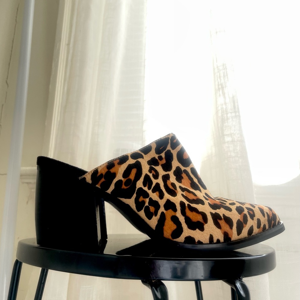 JEFFREY CAMPBELL leopard print heeled mules